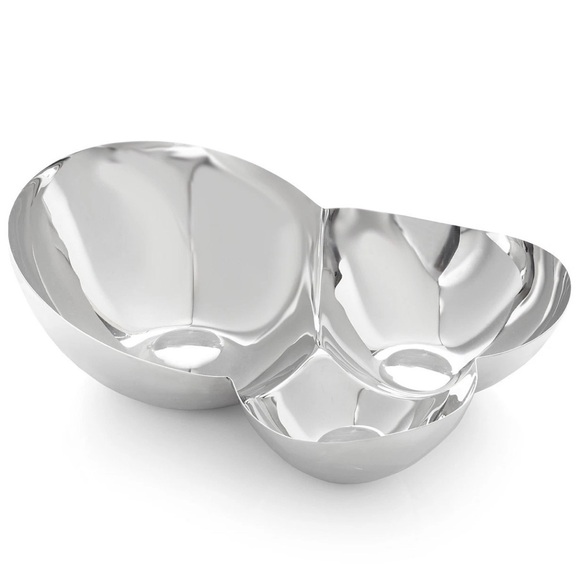 NAMBE Pulse Collection Shiny Stainless Steel 3 Section Chip & Dip Serving Bowl - Picture 1 of 8